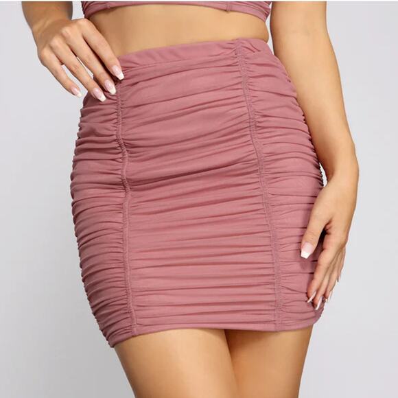 Windsor M Mauve Pink Ruched Mesh High Rise Pull On Mini Skirt - Picture 1 of 8